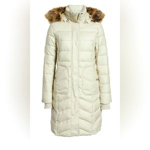 EUC gently used Barbour Foreland Quilt Mix coat with detachable fur hood, size 4